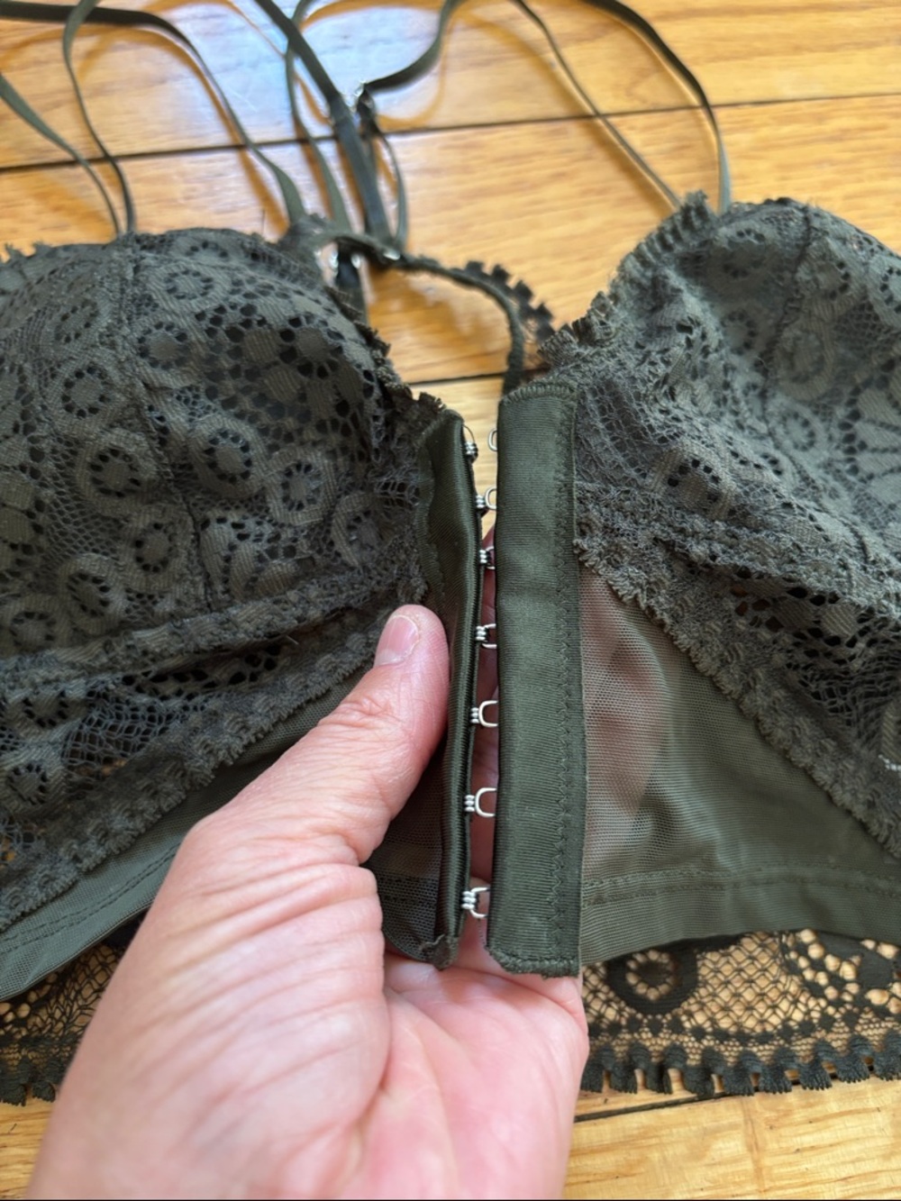 aerie Green Lace Longline Bralette with Floral Crochet - Picture 4 of 5